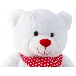 Peluche géante ours blanc avec bandana et cœur rouge 100 cm 